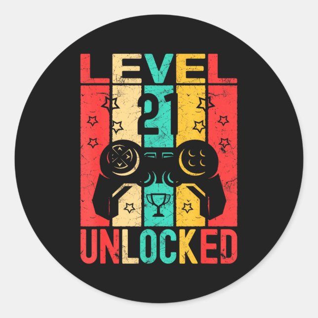 Adesivo Redondo 21st Birthday Level 21 Unlocked Gamer Funny Birthd (Frente)