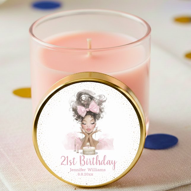 Adesivo Redondo  21st birthday stylish pink dress girly party chic (Criador carregado)