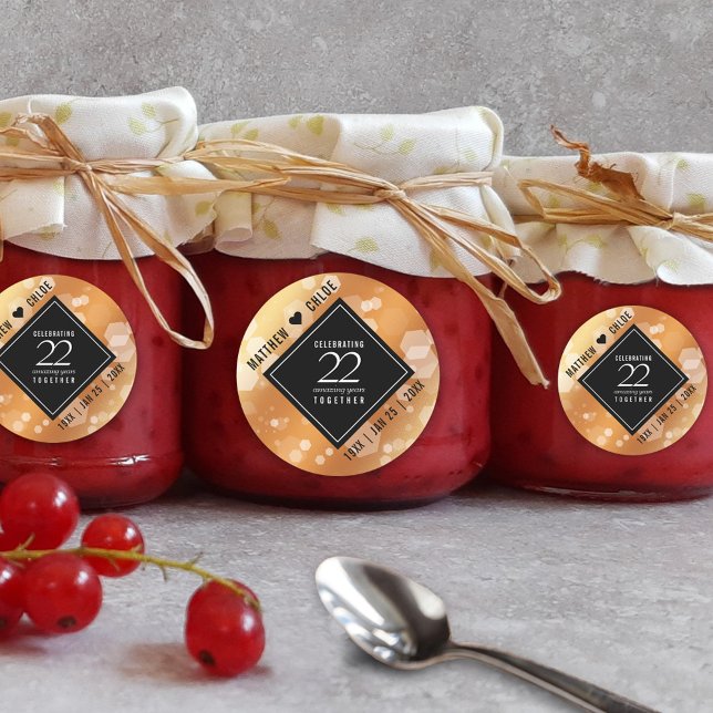 Adesivo Redondo 22º aniversário do Casamento de Cobre (Elegant 22nd Copper Wedding Anniversary Round Sticker Cover Photo.)