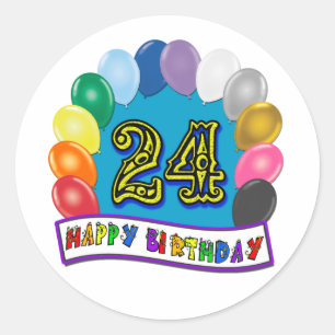 Adesivo Redondo 24º aniversário Ofertas com Design de Balões Assor