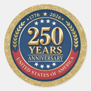 Adesivo Redondo 250º Aniversário EUA Patriótico 1776–2026