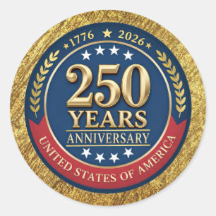 Adesivo Redondo 250º Aniversário EUA Patriótico   1776–2026