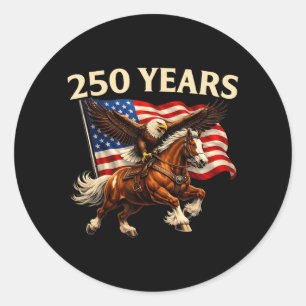 Adesivo Redondo 250 Aniversário EUA Cavalo Ocidental Águia 250º 4º