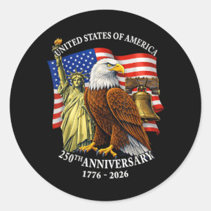 Adesivo Redondo 250 Anos 1776-2026 250º Aniversário Águia Liberdad