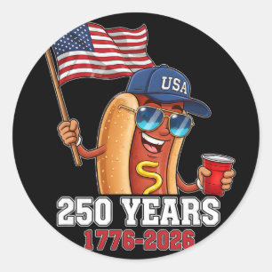 Adesivo Redondo 250 Anos 1776-2026 250º Aniversário Hotdog