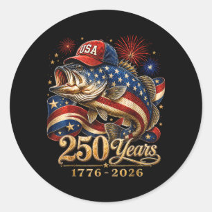 Adesivo Redondo 250 Anos América 1776 2026 Pesca Bandeira EUA