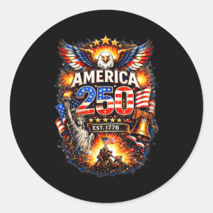 Adesivo Redondo 250 anos americano 1776 2026 250º aniversário EUA