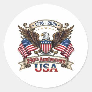 Adesivo Redondo 250 Anos Americano 250º Aniversário do 4 de Julho