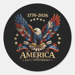 Adesivo Redondo 250 Anos de Aniversário Águia Americana 1776-2026