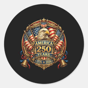 Adesivo Redondo 250 Anos de Aniversário Americano 1776-2026 Bandei