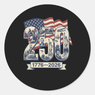 Adesivo Redondo 250 Anos de Aniversário Americano 250º Merch 4 de