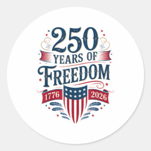 Adesivo Redondo 250 Anos de Liberdade 1776 2026 4 de Julho 250º An