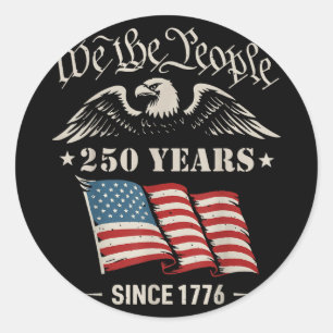 Adesivo Redondo 250 Anos de Liberdade 1776 2026 Patriótico Calvo