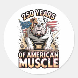 Adesivo Redondo 250 Anos de Músculo Americano Bulldog