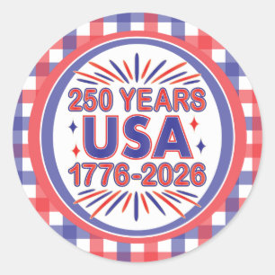 Adesivo Redondo 250 Anos EUA   1776-2026 Semiquincentenário