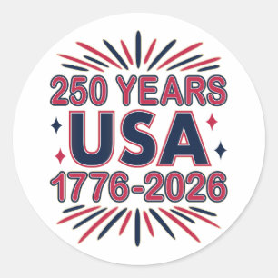 Adesivo Redondo 250 Anos EUA   1776-2026 Semiquincentenário