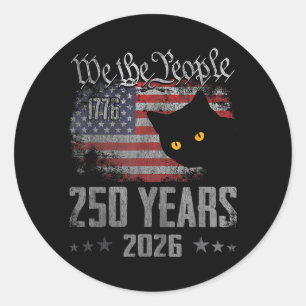 Adesivo Redondo 250 Anos Gato Bandeira Americana Aniversário 250º 