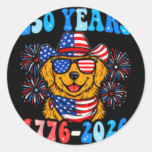 Adesivo Redondo 250 Anos Golden Retriever 1776-2026 250º Aniversár