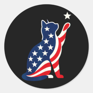 Adesivo Redondo 250 Anos Patriótico Americano 4 de Julho Gatos Pat