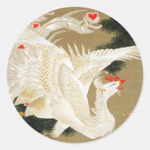Adesivo Redondo 25. 老松白鳳図, pinheiro do 若冲 & Phoenix,