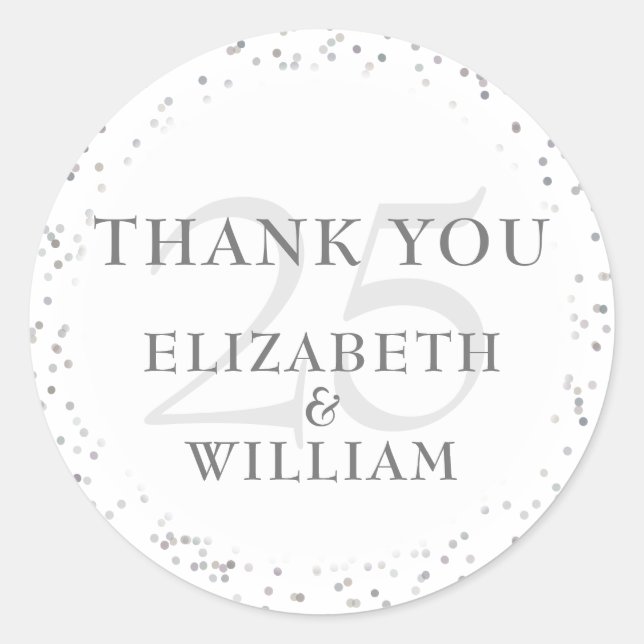 Adesivo Redondo 25 Aniversário Silver Stardust Obrigado (Frente)