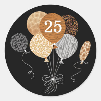 Adesivo Redondo 25 Birthday Animal Print Leopard Tiger Balloons