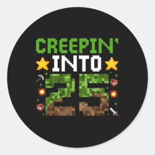 Adesivo Redondo 25 Birthday Gamer Pixel Creepin" Em 25 Vídeo G