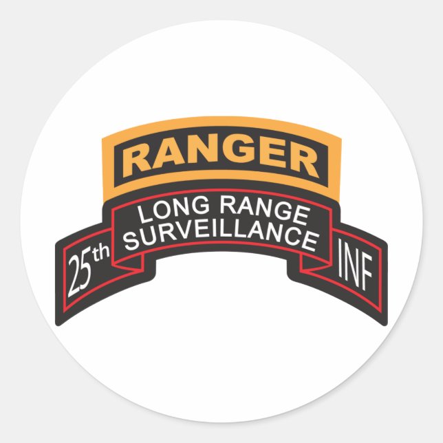 Adesivo Redondo 25 Infantaria Division LRS Scroll, Ranger Tab (Frente)