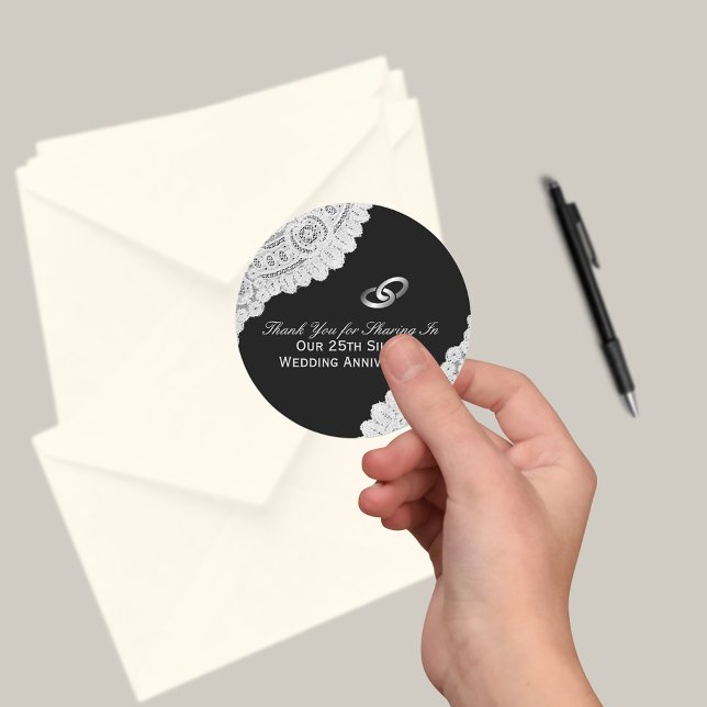 Adesivo Redondo 25 Silver Casamento Aniversário Obrigado (Criador carregado)