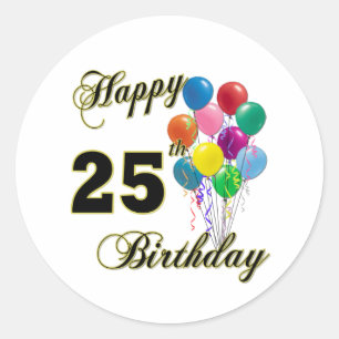 Adesivo Redondo 25os presentes de aniversário felizes com balões