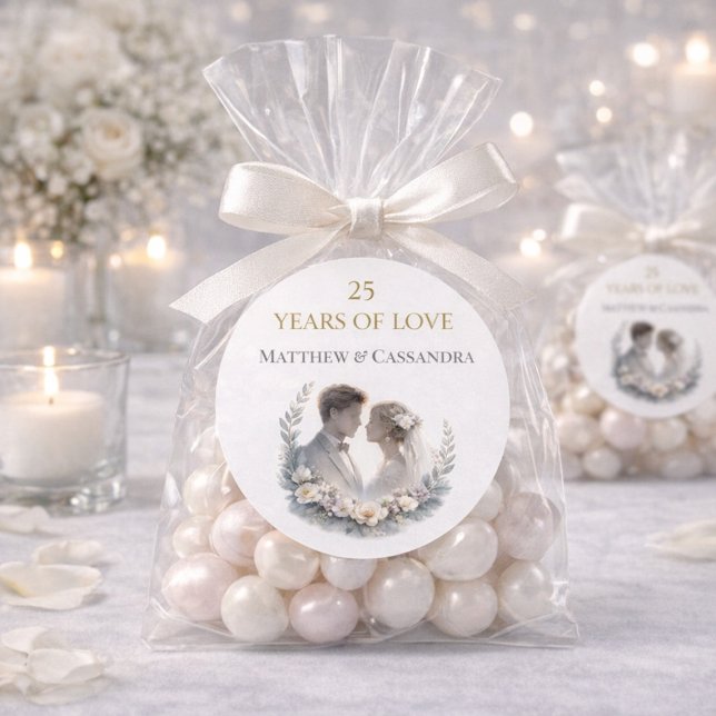 Adesivo Redondo 25th Wedding Anniversary Heirloom Celebration (Criador carregado)