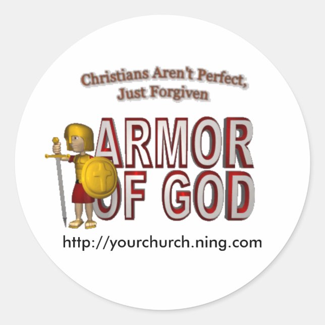 Adesivo Redondo 25zjxb9, ARMOROFGOD, http://yourchurch.ning.com (Frente)
