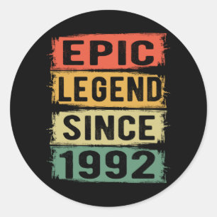 Adesivo Redondo 29 Anos De Idade Dia 1992 Legenda Epic 29. º Anive