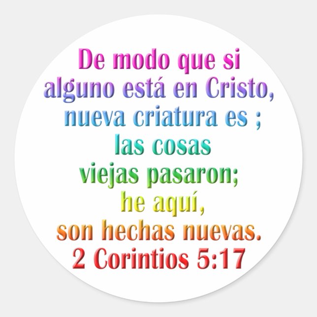 Adesivo Redondo 2 Corinthians 5:17 Espanhol (Frente)