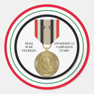ADESIVO REDONDO 2 ESTRELAS DE CAMPANHA IRAQUE WAR VETERAN