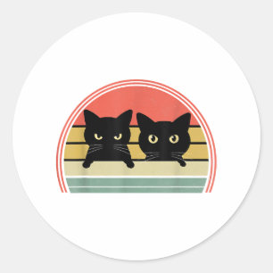 Adesivo Redondo 2 Gatos Pretos Purgando Vintage Retro Cat Animal L
