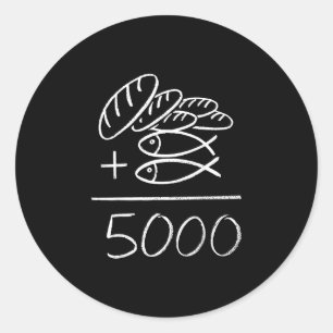 Adesivo Redondo 2 peixes 5 pães jesus alimenta os 5000 cristãos