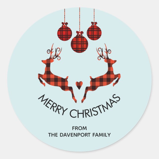 Adesivo Redondo 2 Reindeer de Natal Saltando Caçador Russo (Frente)