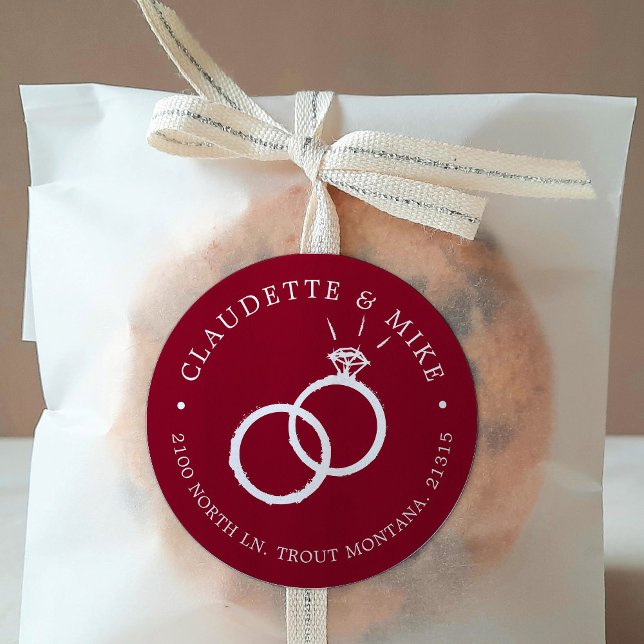 Adesivo Redondo 2 toques | Casamento mínimo de vinho borgonha (Criador carregado)