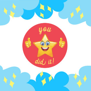 Adesivo Redondo 2D Diversão de estrelas amarelas de bom emprego Se