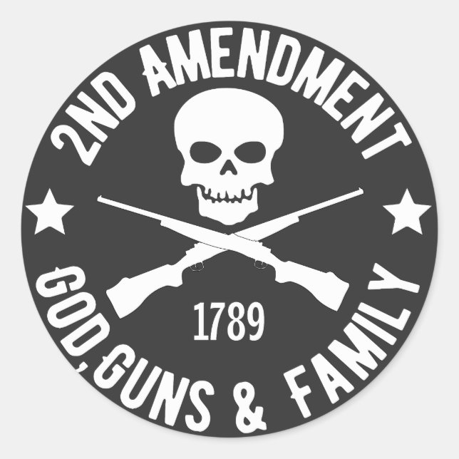 Adesivo Redondo 2nd Amendment, God, guns & Family  (Frente)