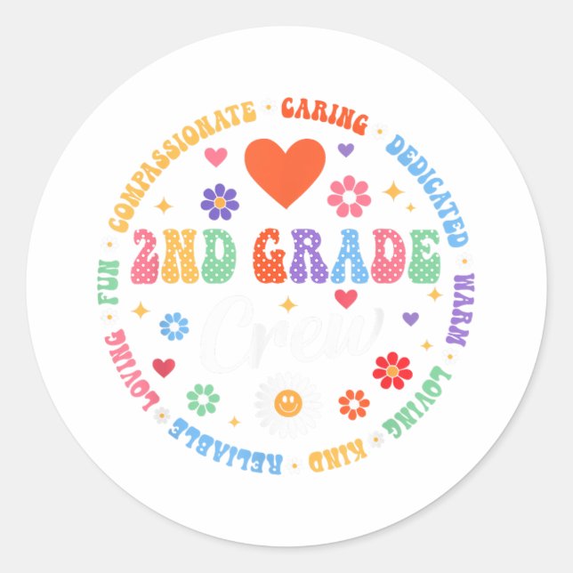 Adesivo Redondo 2nd Grade Crew Back To School Teacher Student Firs (Frente)