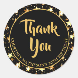 Adesivo Redondo 30º Aniversário Estrelas Pretas Douradas OBRIGADO 