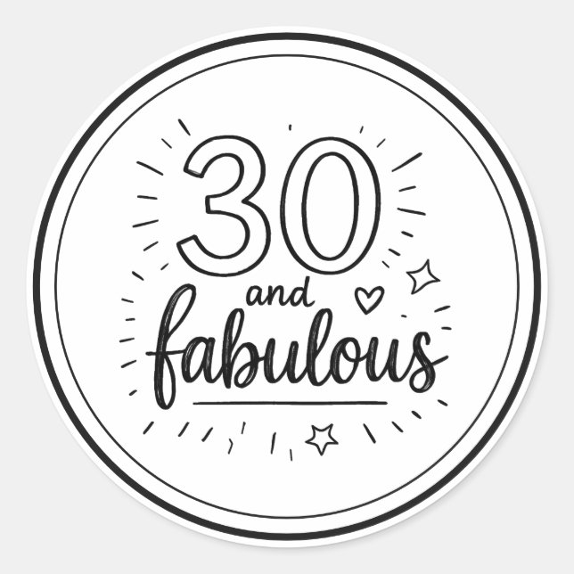 Adesivo Redondo 30 and Fabulous Doodle Happy 30th Birthday  (Frente)