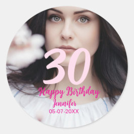 Adesivo Redondo 30th birthday add name date year white photo