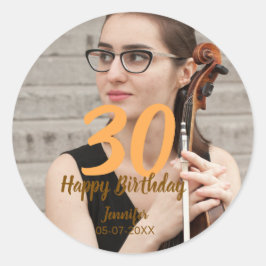 Adesivo Redondo 30th birthday add name date year white photo