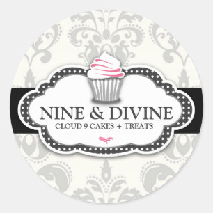 Adesivo Redondo 311 Cinza divina Cupcake com Damasco