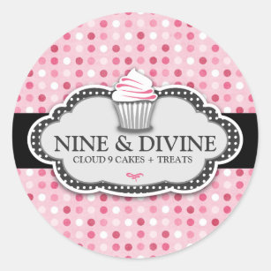 Adesivo Redondo 311 cupcakes cor-de-rosa divinos das bolinhas