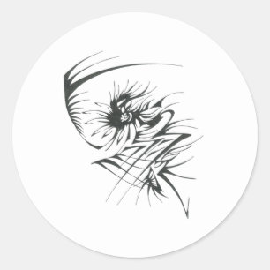 Adesivo Redondo 32 Arte de Tatuagem Tribal Abstrata Preto e Branco