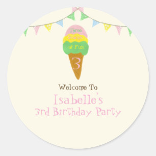 Adesivo Redondo 3 amostras do festival de diversão do Sorvete aniv